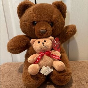 2X all fluffy Plush stuffed Russell Stover Brown & Yellow stuffed Teddy Bear